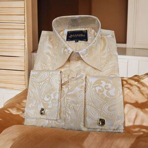 MEN'S MANZINI OFF WHITE LONG SLEEVE FASHION HIGH BOY SPORT SHIRT. MZT-100.